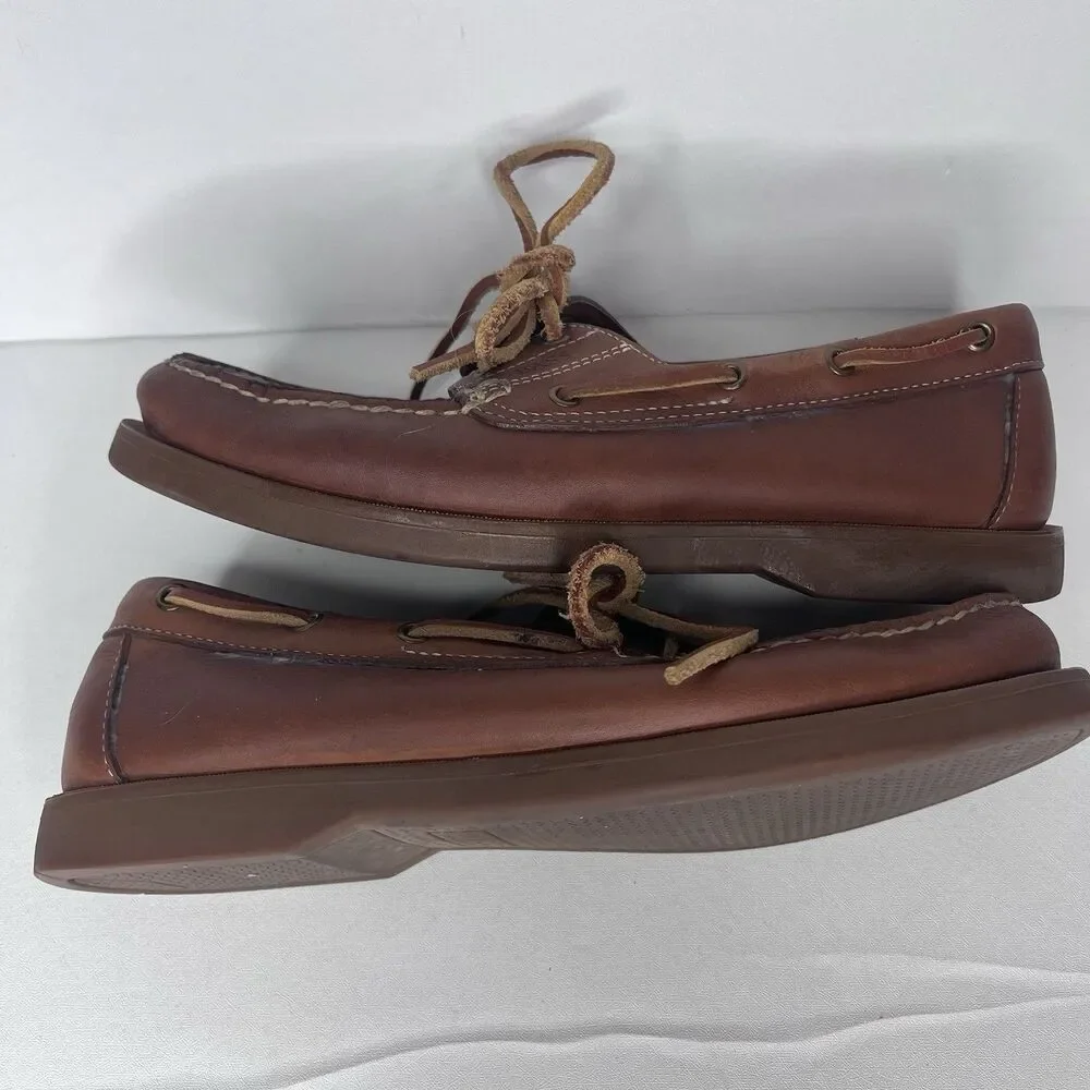 Vintage Bass Seafarer Brown Leather Boat Shoes Mens Size 8.5 M PLEASE READ
